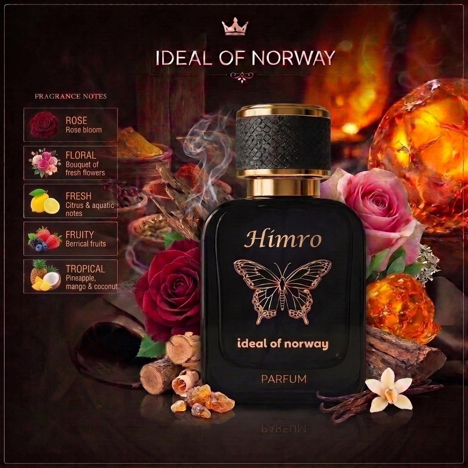 Himro Parfyme Premium luksuriøs unisex parfyme i en elegant glassflaske med eksklusivt design.