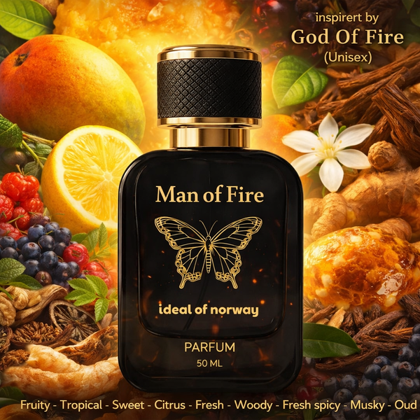 Man of Fire Parfyme unisex til dame og herre flaske fra Ideal of Norway