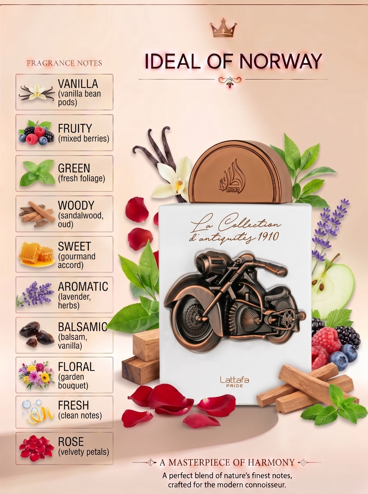 Lattafa Pride La Collection 1910 Bike unisex perfume fragrance presentation