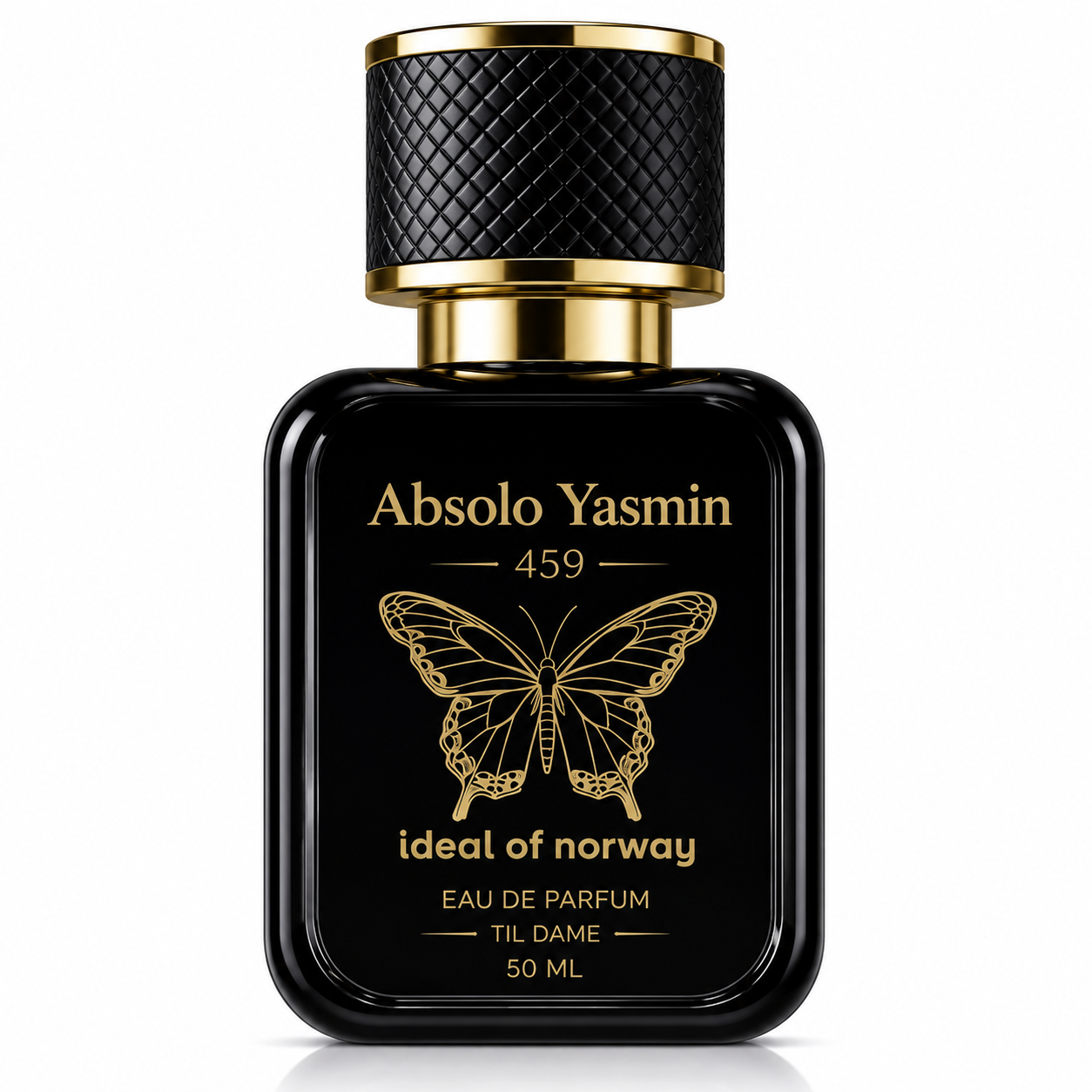 Absolo Yasmin 459  Parfum – svart luksusflaske med gullfarget detaljer fra Ideal of Norway.