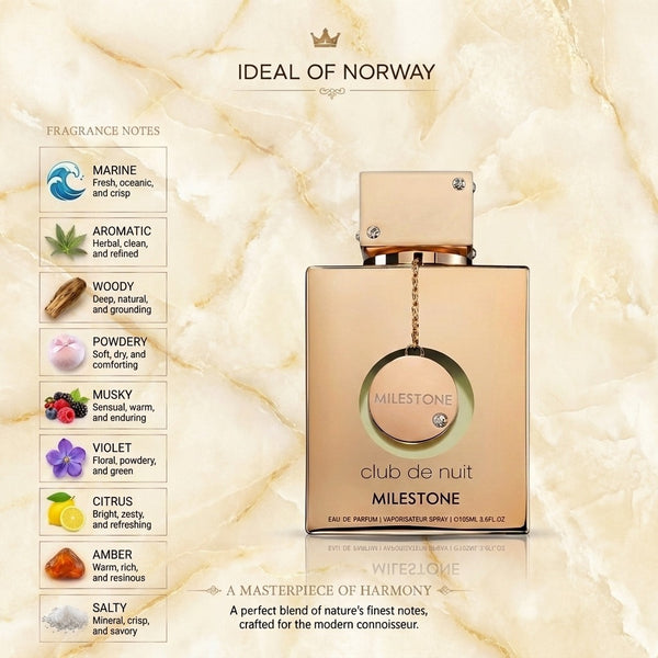 Armaf Club De Nuit Milestone Eau De Parfum med friske marine-, fruktige og treaktige duftnoter.
