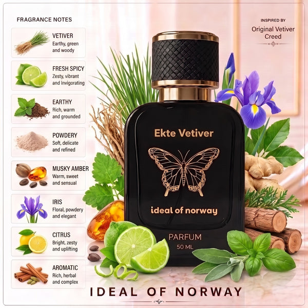 Ekte Vetiver 417 Eau De Parfum Til Dame & Herre fra Ideal of Norway inspirert av Original Vetiver med vetiver, sitrus, iris og musk.