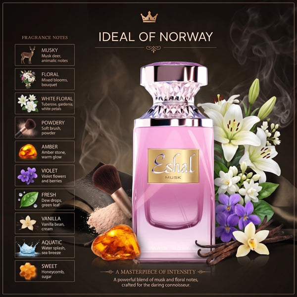 Eshal Musk Eau de Parfum til Herre i en elegant glassflaske med eksklusivt design.