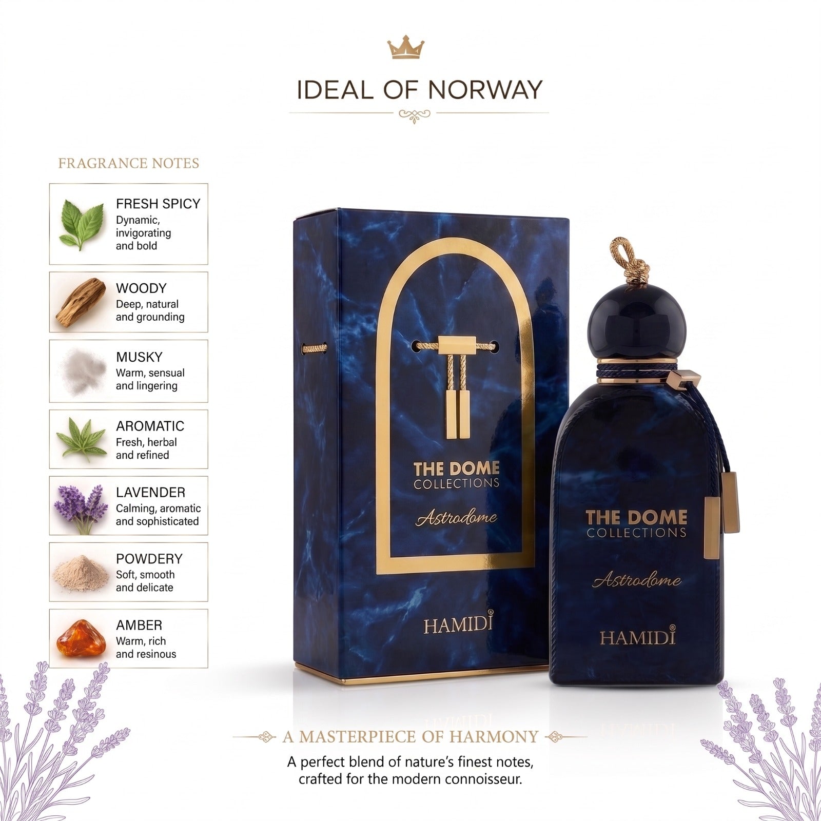 Hamidi The Dome Eau De Parfum med friske, krydrede, amber- og treaktige duftnoter.