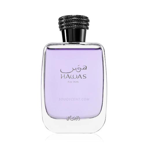 Hawas For Him Eau de Parfum i en elegant glassflaske med sølvfarget design.