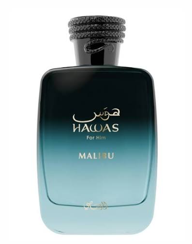 Hawas Malibu Eau de Parfum til Unisex i en elegant glassflaske med moderne luksuriøst design.