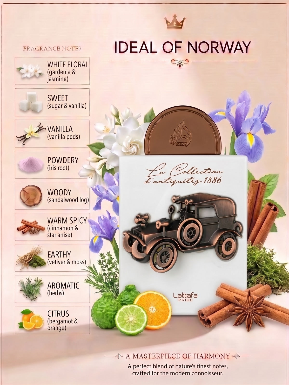 Lattafa Pride La Collection 1886 Bike unisex perfume fragrance presentation
