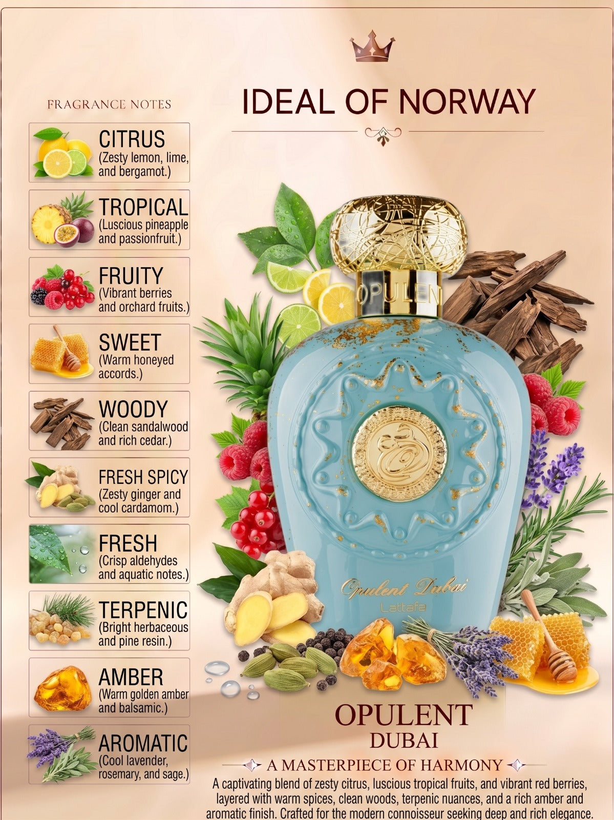 Lattafa Opulent Dubai 100ml Eau de Parfum perfume bottle