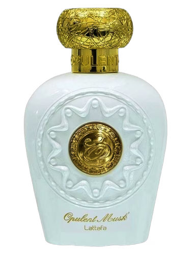 Lattafa Opulent Musk 100ml white and gold perfume bottle