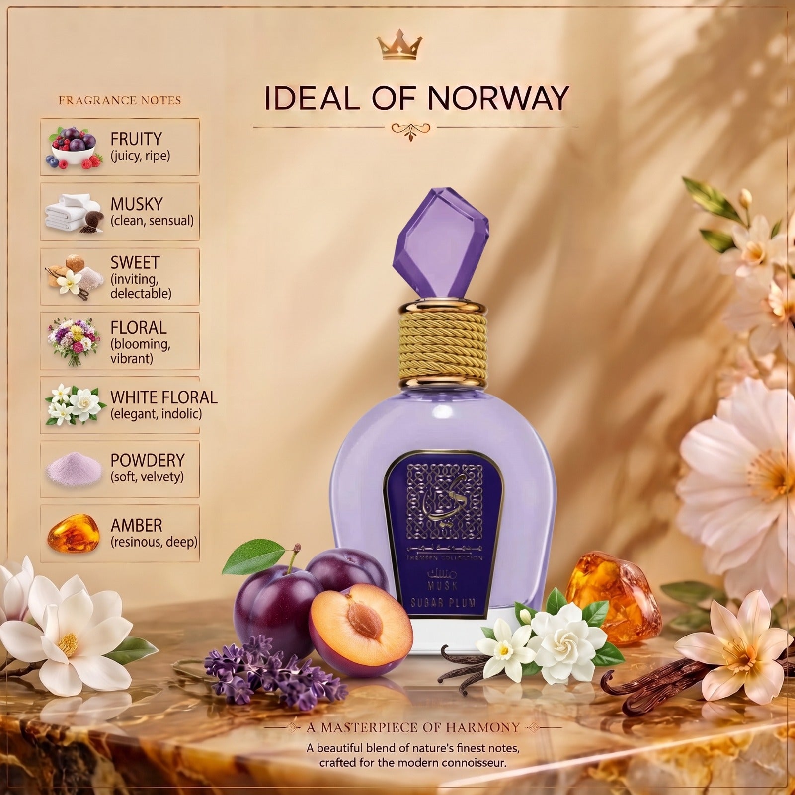 Musk Sugar Plum fragrance notes with fruity sweet floral musky and amber accords