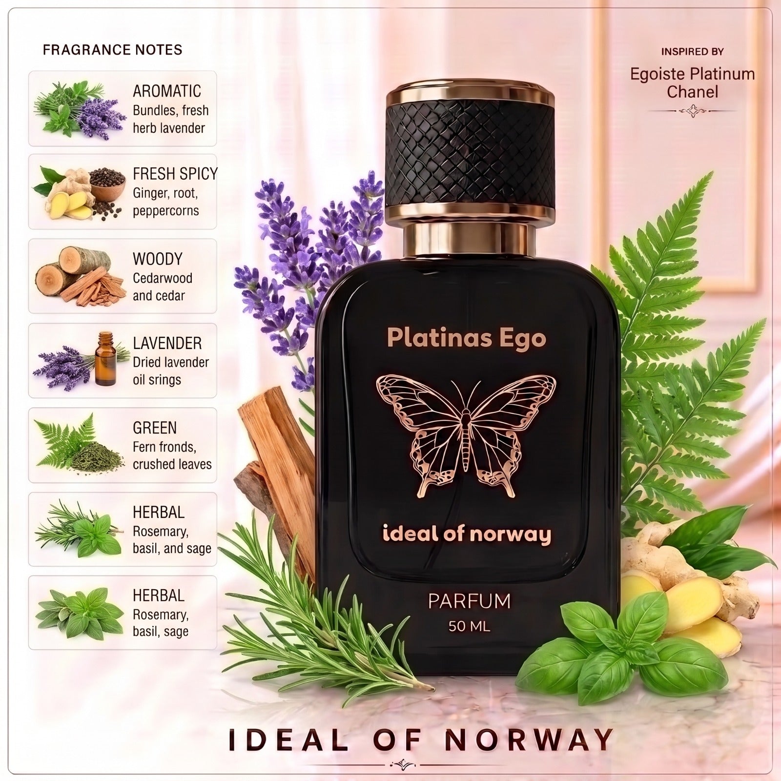 Platinas Ego 441 Eau De Parfum Til Unisex fra Ideal of Norway inspirert av Platinum Égoïste med aromatiske, woody og friske kryddernoter.