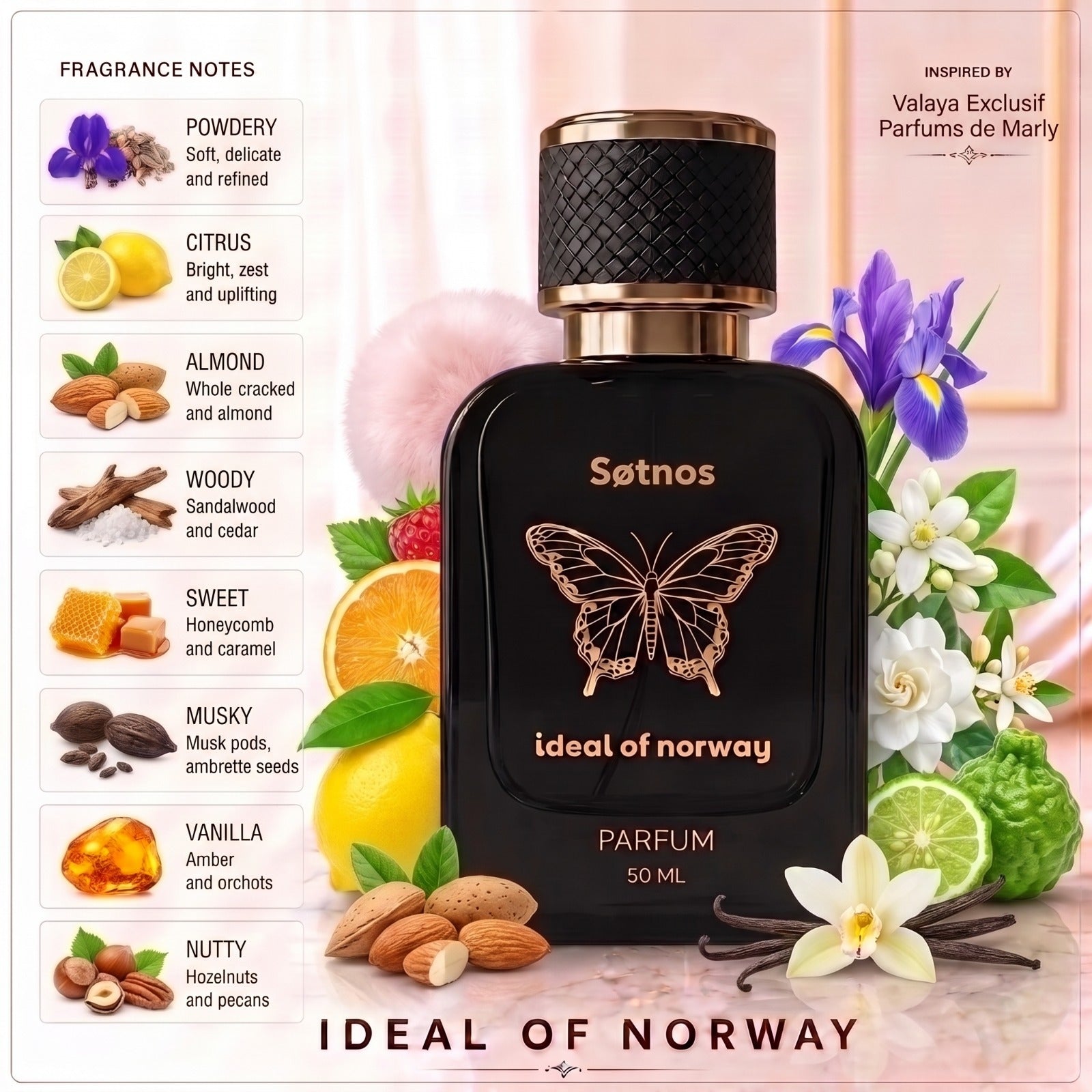 Søtnos 439 Eau De Parfum Til Dame & Herre fra Ideal of Norway inspirert av Valaya Exclusif med sitrus, mandel, vanilje og mus