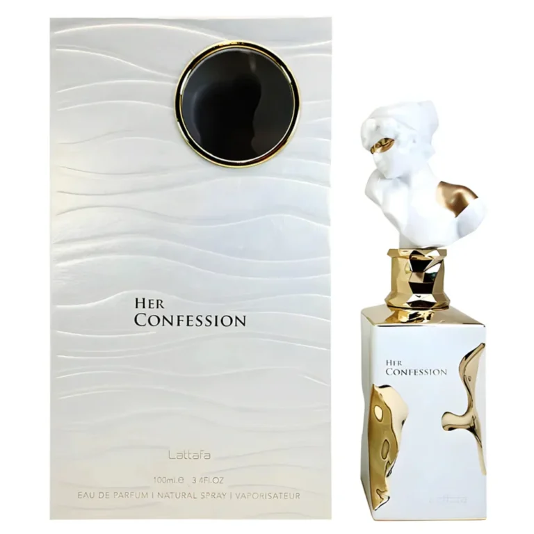 Lattafa Her Confession Eau De Parfum Spray is a mesmerizing fragrance for Women that beautifully balances warmth, mystery, and elegance. It begins with a captivating blend of cinnamon and mystical accords, creating an intriguing and inviting opening. As the scent unfolds, a luxurious heart of jasmine, tuberose, and incense emerges, adding floral richness and depth, while mahonial enhances the fragrance with a subtle yet enchanting touch. The tonka beans, musk, and vanilla base notes provide a sensual and long-lasting foundation, leaving a trail of warmth and allure. Her Confession is the perfect scent for the modern woman who exudes confidence, charm, and a hint of mystery, making it ideal for any occasion. Top Notes: Cinnamon and Mystikal Middle Notes: Jasmine, Tuberose, Incense and Mahonial